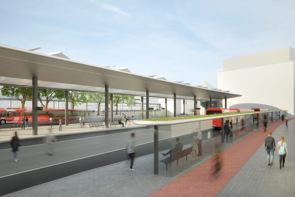 Die Zeichnung des Architekturbüros zeigt den künftigen Wartebereich am Zentralen Busbahnhof