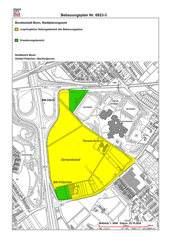 Der Übersichtsplan zeigt das Gebiet des geplanten Büro- und Gewerbeparks samt Erweiterungsflächen.