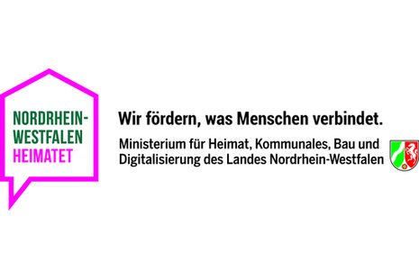 Das Bild zeigt das Logo des Heimatpreises und den Slogan des Heimat-Programms des NRW-Ministeriums.