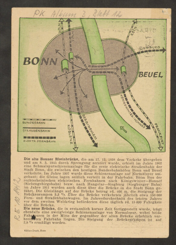 Rückseite des Fahrscheins mit Informationen zur alten und neuen Rheinbrücke