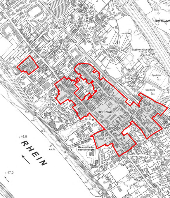 Plan der vorläufigen Abgrenzung des Ortskerns von Oberkassel