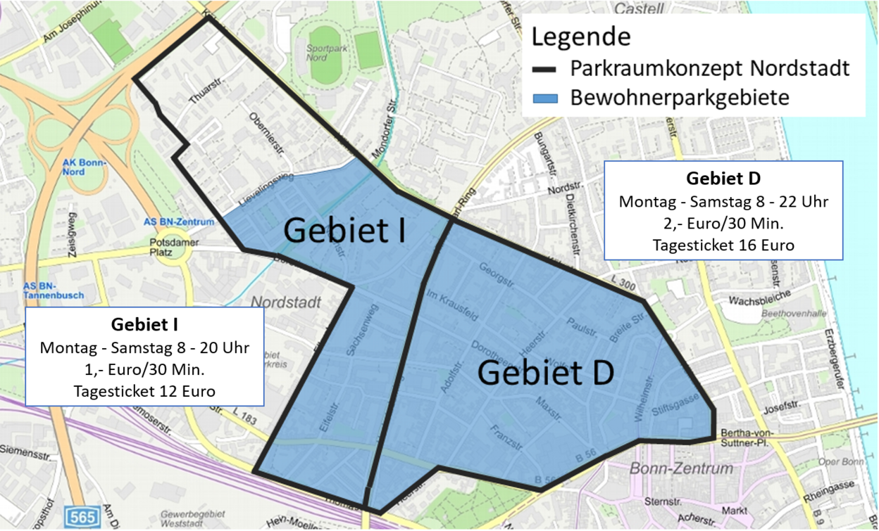 Das Bild zeigt eine Karte der unterschiedlichen Parkzonen in der Nordstadt.