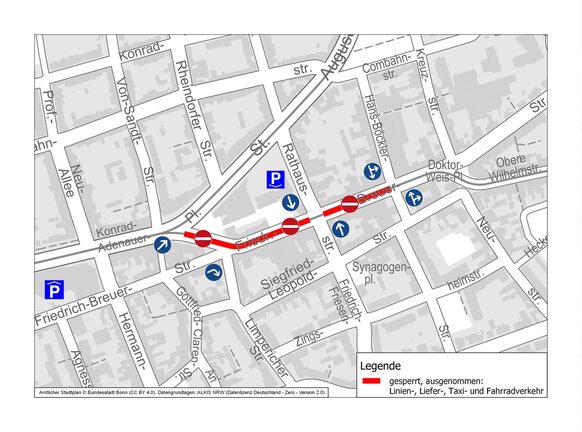 Der Kartenausschnitt zeigt die geänderte Verkehrsführung in der Friedrich-Breuer-Straße