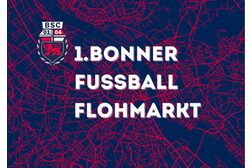 Auf dem Bild ist das Vereinslogo und in Großbuchstaben 1. Bonner Fussball Flohmarkt abgebildet.