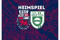 Auf dem Bild sind die Logos der Vereine Bonner SC und SSV Merten sowie der Titel Heimspiel abgebildet.