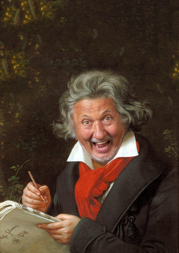 Kabarettist Konrad Beikirchers Gesicht ist ins Beethoveon-Gemälde von Joseph Karl Stieler montiert